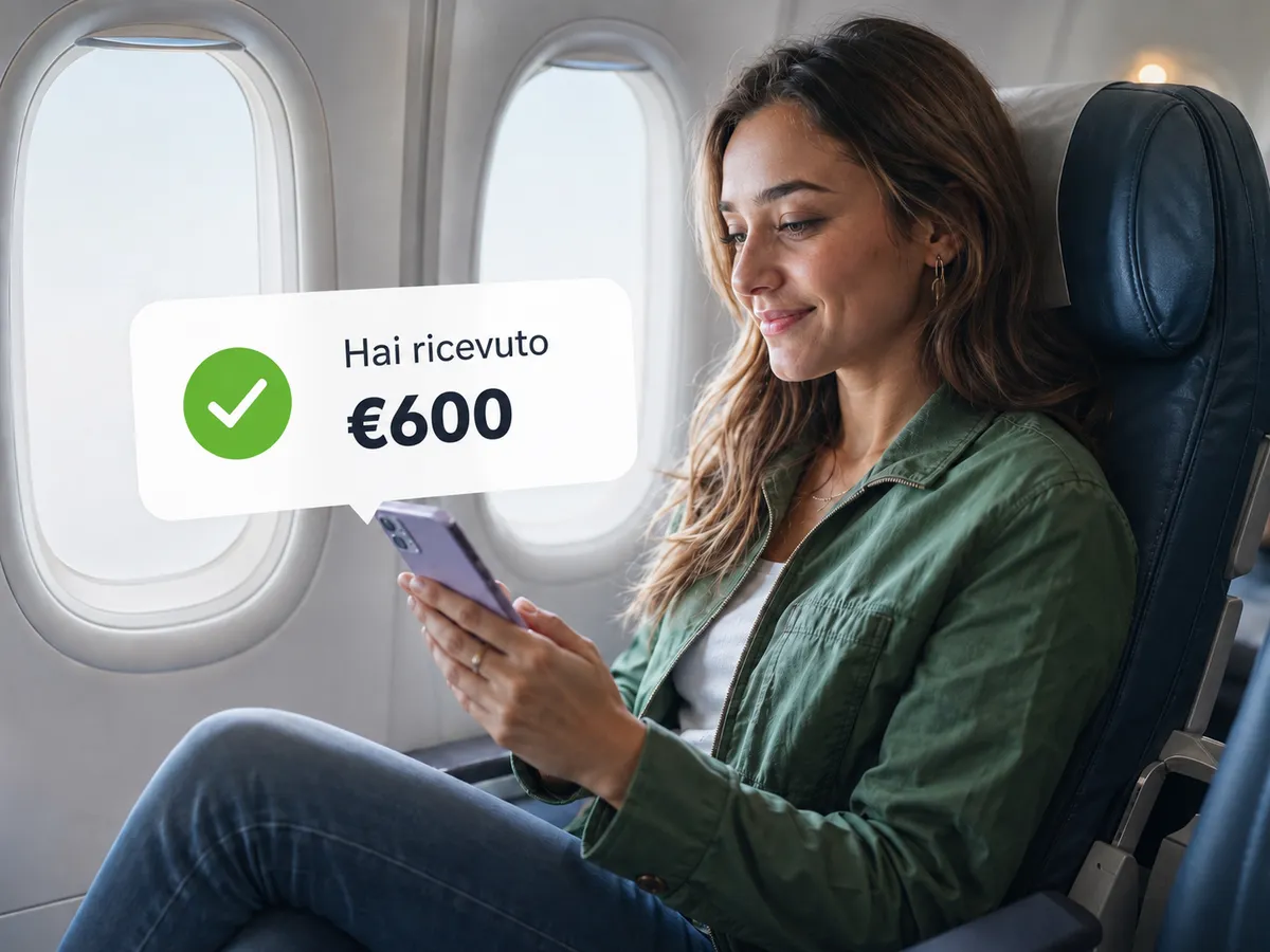 Passeggera in aereo riceve sul telefono la notifica del risarcimento di €600